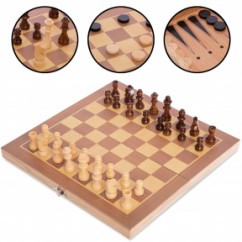 Шахматы, шашки, нарды 3 в 1 деревянные W3015